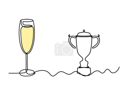 Photo for Drawing line color wineglass with trophy on the white background - Royalty Free Image