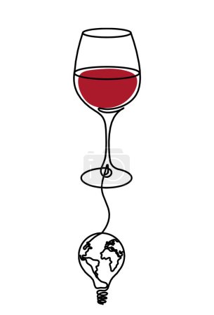 Téléchargez les photos : Ligne de dessin couleur verre à vin avec ampoule sur le fond blanc - en image libre de droit