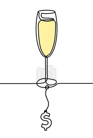 Photo for Drawing line color wineglass with dollar on the white background - Royalty Free Image