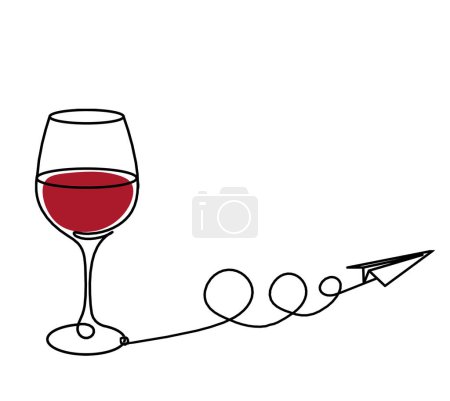Photo for Drawing line color wineglass with paper plane on the white background - Royalty Free Image