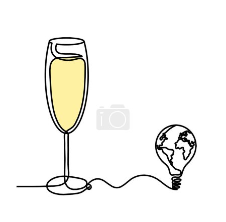 Foto de Línea de dibujo color vinícola con bombilla en el fondo blanco - Imagen libre de derechos
