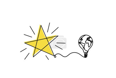 Téléchargez les photos : Étoile de couleur abstraite ampoule wth comme dessin de ligne sur fond blanc - en image libre de droit