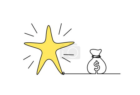 Foto de Dólar abstracto del crecimiento de la estrella del color como dibujo de línea sobre fondo blanco - Imagen libre de derechos
