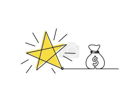 Téléchargez les photos : Abstrait couleur étoile wth dollar comme dessin de ligne sur fond blanc - en image libre de droit