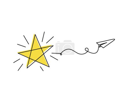 Téléchargez les photos : Abstrait couleur étoile wth plan en papier comme dessin de ligne sur fond blanc - en image libre de droit