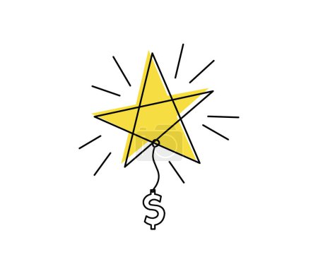 Foto de Dólar abstracto del crecimiento de la estrella del color como dibujo de línea sobre fondo blanco - Imagen libre de derechos