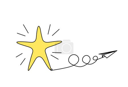 Photo for Abstract color star wth paper plane as line drawing on white background - Royalty Free Image