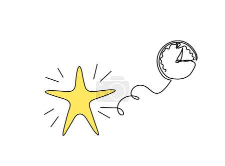 Photo for Abstract color star wth clock as line drawing on white background - Royalty Free Image