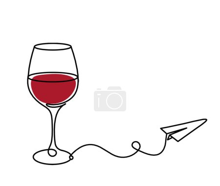 Photo for Drawing line color wineglass with paper plane on the white background - Royalty Free Image