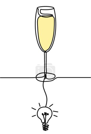 Photo for Drawing line color wineglass with light bulb on the white background - Royalty Free Image