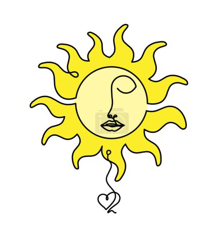 Foto de Cara de sol de color abstracto con el corazón como dibujo de línea sobre fondo blanco - Imagen libre de derechos