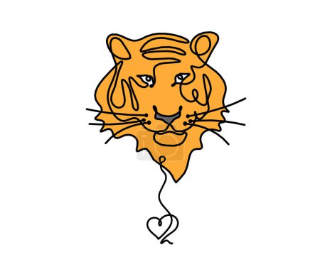Photo for Silhouette of abstract color tiger with heart as line drawing on white - Royalty Free Image