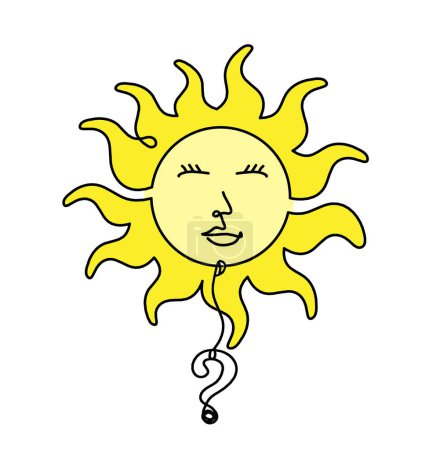 Foto de Cara de sol de color abstracto con signo de interrogación como dibujo de línea sobre fondo blanco - Imagen libre de derechos