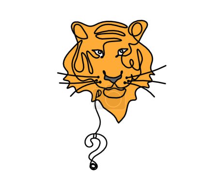 Foto de Silueta de tigre de color abstracto con signo de interrogación como dibujo de línea en blanco - Imagen libre de derechos