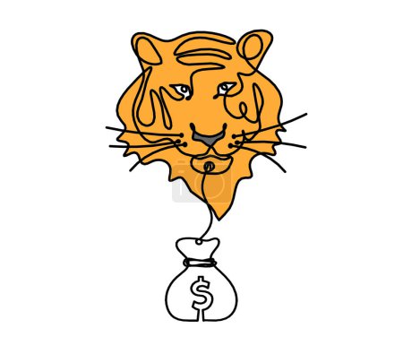 Foto de Silueta de tigre de color abstracto con dólar como dibujo en línea sobre blanco - Imagen libre de derechos