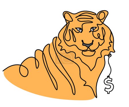 Photo for Silhouette of abstract color tiger with dollar as line drawing on white - Royalty Free Image