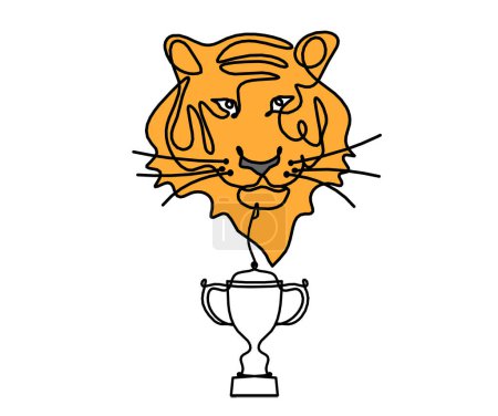 Photo for Silhouette of abstract color tiger with trophy as line drawing on white - Royalty Free Image
