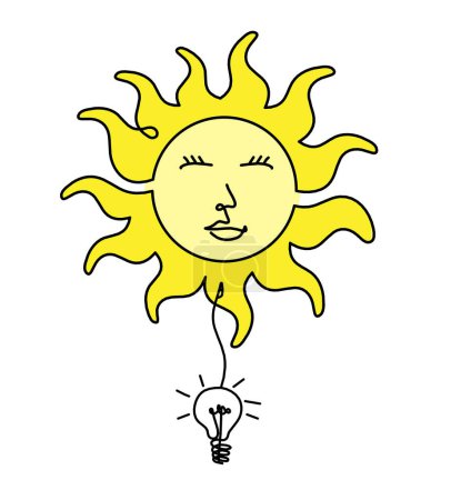 Photo for Abstract color sun-face with light bulb as line drawing on white background - Royalty Free Image
