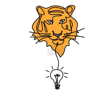 Photo for Silhouette of abstract color tiger with light bulb as line drawing on white - Royalty Free Image