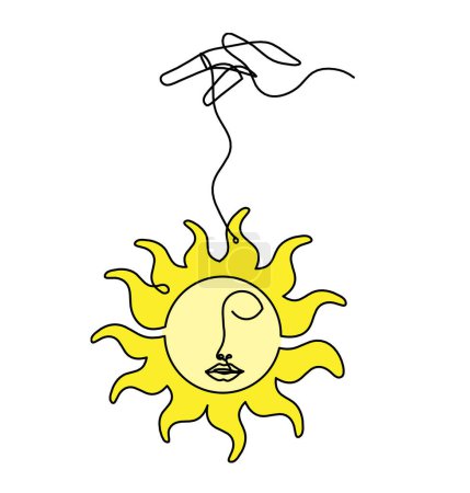 Foto de Cara de sol de color abstracto con la mano como dibujo de línea sobre fondo blanco - Imagen libre de derechos