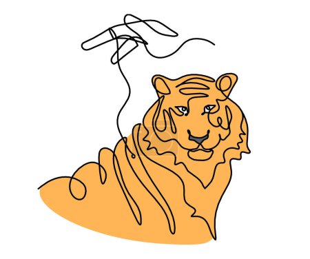 Foto de Silueta de tigre de color abstracto con la mano como dibujo de línea en blanco - Imagen libre de derechos