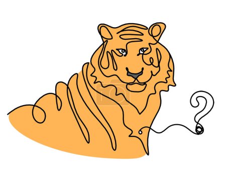 Téléchargez les photos : Silhouette de tigre de couleur abstraite avec point d'interrogation comme dessin au trait sur blanc - en image libre de droit