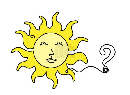 Foto de Cara de sol de color abstracto con signo de interrogación como dibujo de línea sobre fondo blanco - Imagen libre de derechos