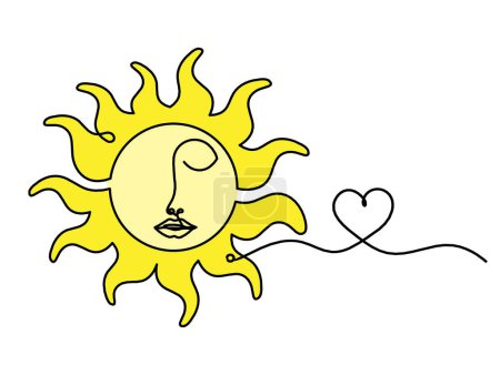 Photo for Abstract color sun-face with heart as line drawing on white background - Royalty Free Image