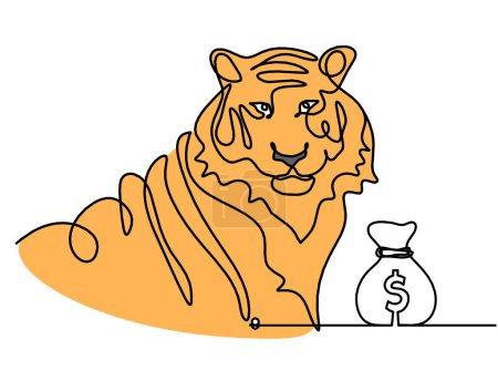 Foto de Silueta de tigre de color abstracto con dólar como dibujo en línea sobre blanco - Imagen libre de derechos