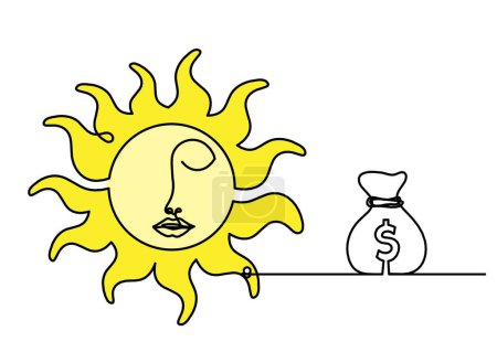 Téléchargez les photos : Couleur abstraite face au soleil avec dollar comme dessin de ligne sur fond blanc - en image libre de droit