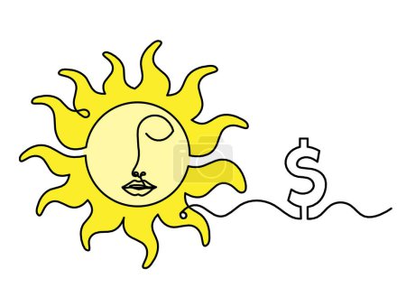 Foto de Cara de sol de color abstracto con dólar como dibujo de línea sobre fondo blanco - Imagen libre de derechos