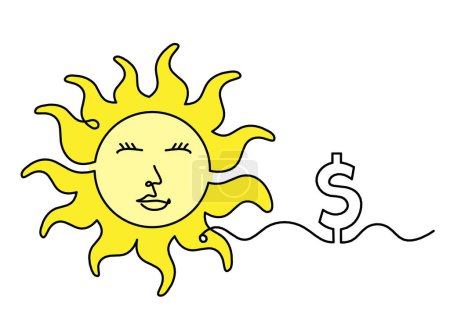 Photo for Abstract color sun-face with dollar as line drawing on white background - Royalty Free Image