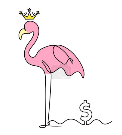 Photo for Silhouette of abstract  color flamingo with dollar as line drawing on white background - Royalty Free Image