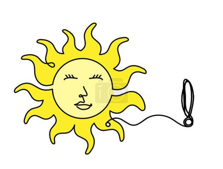 Foto de Cara de sol de color abstracto con signo de exclamación como dibujo de línea sobre fondo blanco - Imagen libre de derechos
