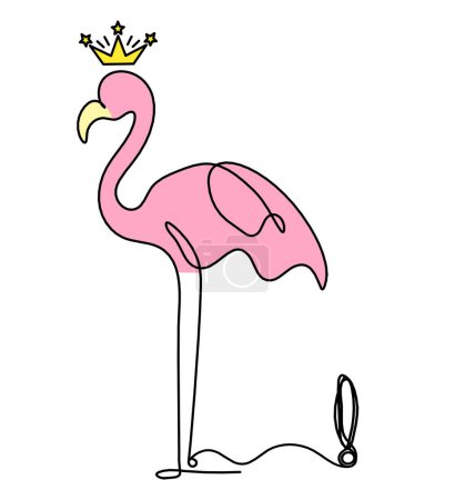 Photo for Silhouette of abstract  color flamingo with exclamation mark as line drawing on white background - Royalty Free Image