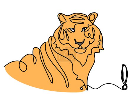 Photo for Silhouette of abstract color tiger with exclamation mark as line drawing on white - Royalty Free Image