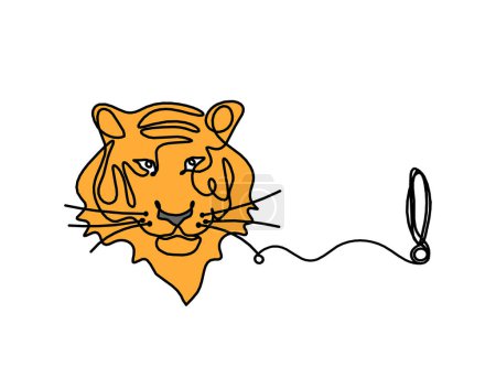Foto de Silueta de tigre de color abstracto con signo de exclamación como dibujo de línea en blanco - Imagen libre de derechos