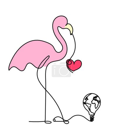 Photo for Silhouette of abstract  color flamingo with light bulb as line drawing on white background - Royalty Free Image