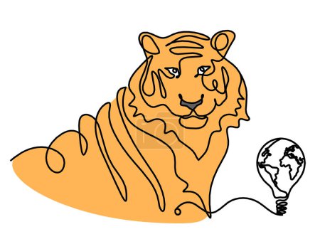 Foto de Silueta de tigre de color abstracto con bombilla como dibujo de línea en blanco - Imagen libre de derechos