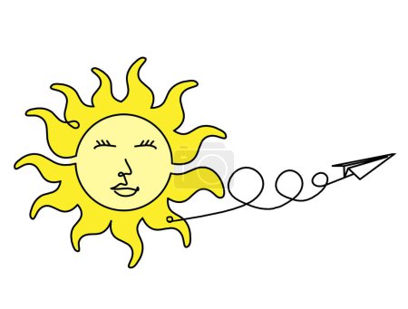 Foto de Cara de sol de color abstracto con plano de papel como dibujo de línea sobre fondo blanco - Imagen libre de derechos