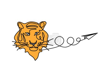 Foto de Silueta de tigre de color abstracto con plano de papel como dibujo de línea en blanco - Imagen libre de derechos