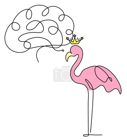 Photo for Silhouette of abstract  color flamingo with brain as line drawing on white background - Royalty Free Image