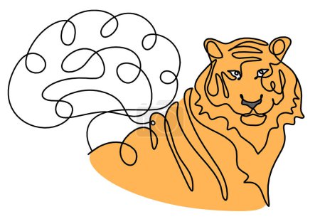 Photo for Silhouette of abstract color tiger with brain as line drawing on white - Royalty Free Image