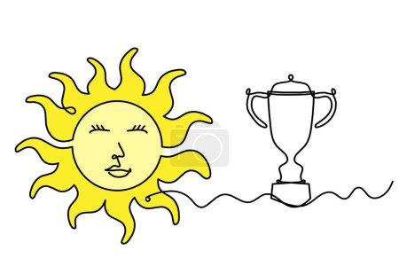 Photo for Abstract color sun-face with trophy as line drawing on white background - Royalty Free Image