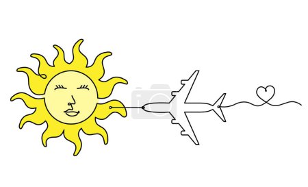 Téléchargez les photos : Couleur abstraite face au soleil avec plan comme dessin de ligne sur fond blanc - en image libre de droit