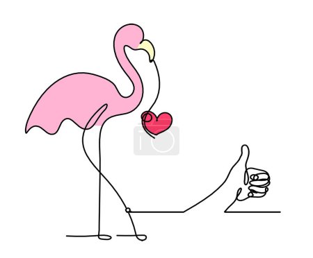 Photo for Silhouette of abstract  color flamingo with hand as line drawing on white background - Royalty Free Image