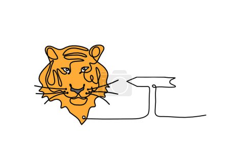 Téléchargez les photos : Silhouette de tigre de couleur abstraite avec la direction comme dessin de ligne sur blanc - en image libre de droit