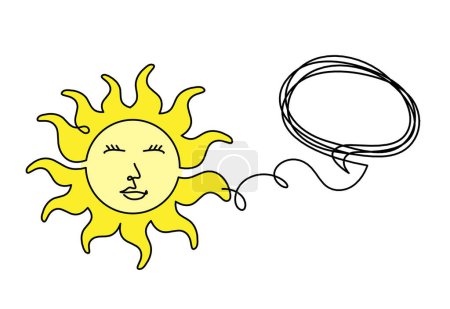 Foto de Cara de sol de color abstracto con comentario como dibujo de línea sobre fondo blanco - Imagen libre de derechos