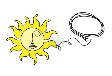 Foto de Cara de sol de color abstracto con comentario como dibujo de línea sobre fondo blanco - Imagen libre de derechos