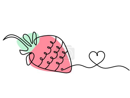 Téléchargez les photos : Ligne de dessin de fraise de couleur et de coeur sur le fond blanc - en image libre de droit